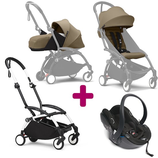 Stokke Pack Poussette trio chassis YOYO³ Blanc + pack 6+ YOYO³ Toffee + pack nouveau-né YOYO³ Toffee + coque Yoyo  