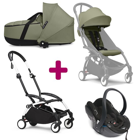 Stokke Pack Poussette trio chassis YOYO³ Noir + pack 6+ YOYO³ Olive + nacelle YOYO³ Olive + coque Yoyo  