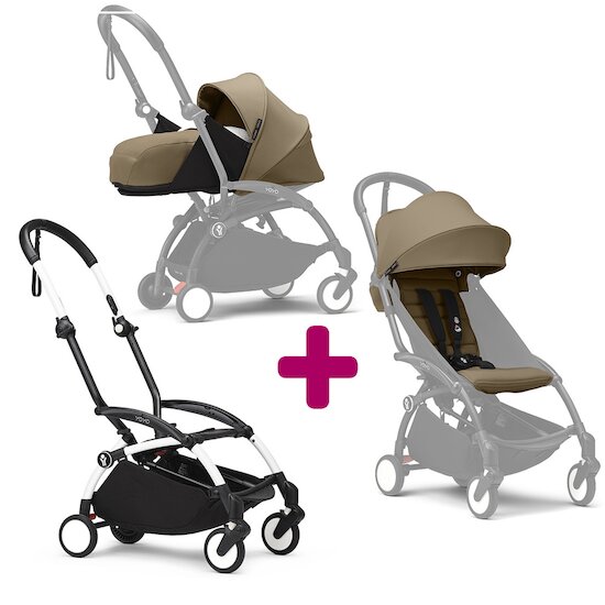 Stokke Pack Poussette duo chassis YOYO³ Blanc + pack 6+ YOYO³ Toffee + pack nouveau-né YOYO³ Toffee  