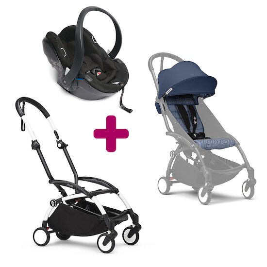 Stokke Pack Poussette Duo YOYO³ Chassis Blanc + pack 6+ YOYO³ Bleu Air France + coque Yoyo  