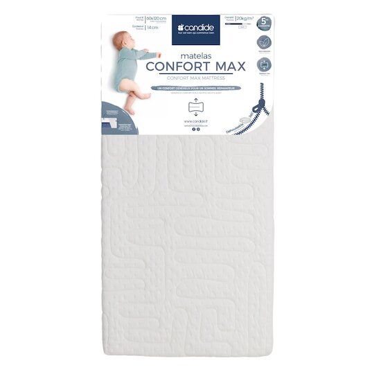 Candide Matelas Confort Max déhoussable 360° Blanc/Bleu 60x120 cm