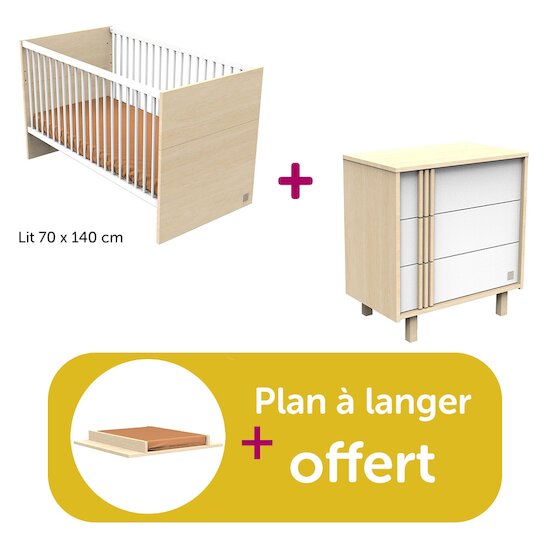 Sauthon Chambre Duo Nature : lit LITTLE BIG BED 140x70, commode, plan offert  