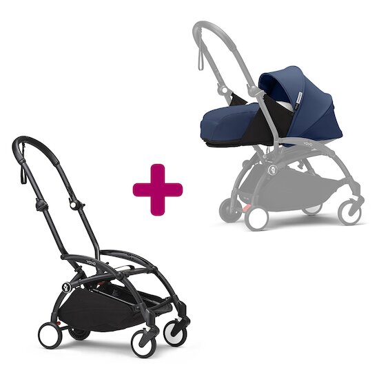 Stokke Pack chassis poussette YOYO³ Noir + pack nouveau-né 0+ YOYO³ Bleu Air France  