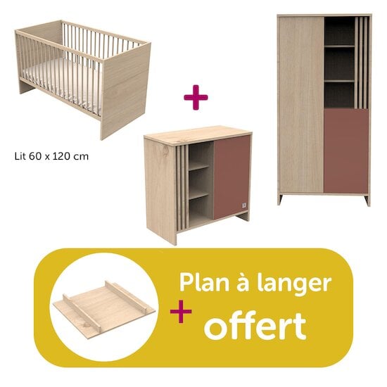 Sauthon Chambre Duo Tokyo : lit 12x160 commode Térakota , Amoire Sauge, plan offert  