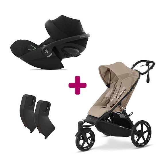 Cybex Pack Poussette duo Avi Spin Almond Beige + adaptateurs coque + coque Cloud G Moon Black  