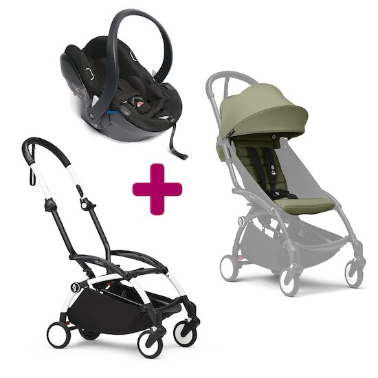 Stokke Pack Poussette Duo YOYO³ Chassis Blanc + pack 6+ YOYO³ Olive + coque Yoyo  