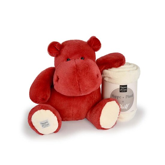 Histoire d'Ours Peluche hippo + plaid Rouge 