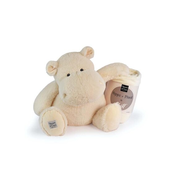 Histoire d'Ours Peluche hippo + plaid Ivoire 